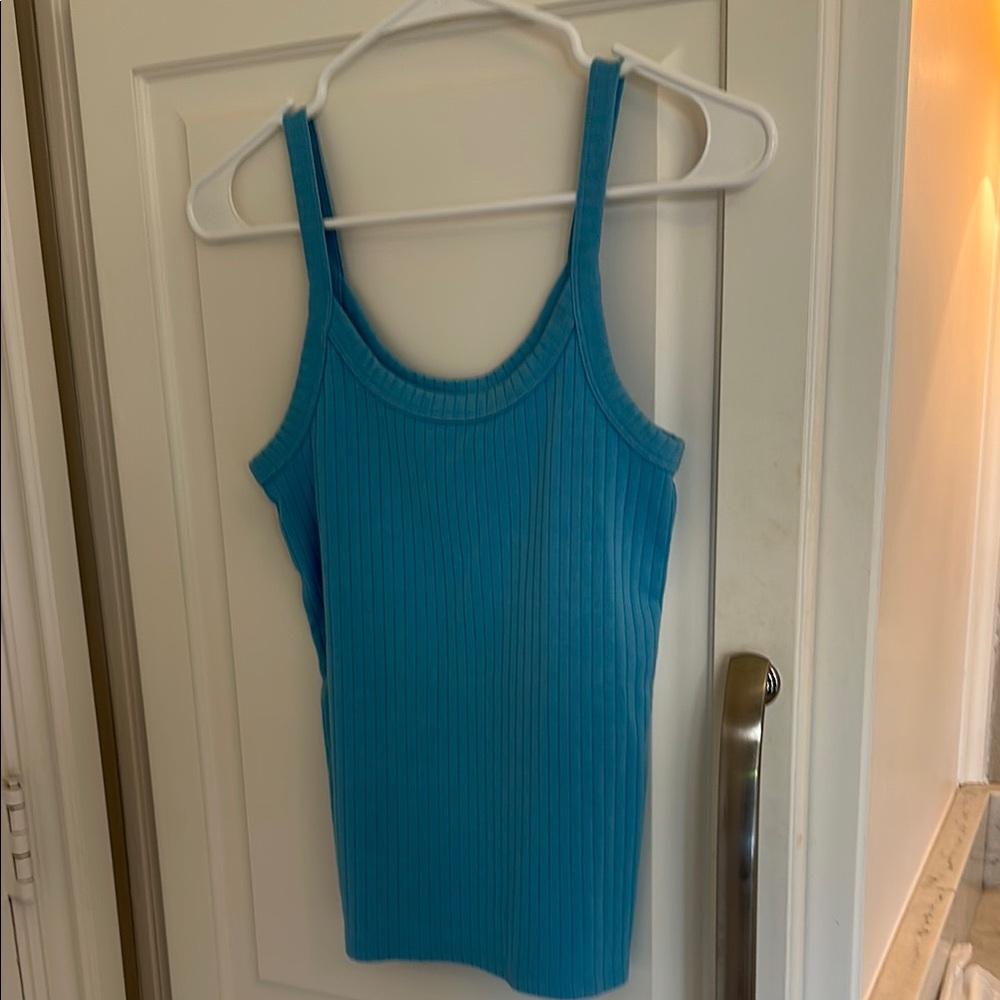 Aerie Blue Ribbed Fitted Tank Top